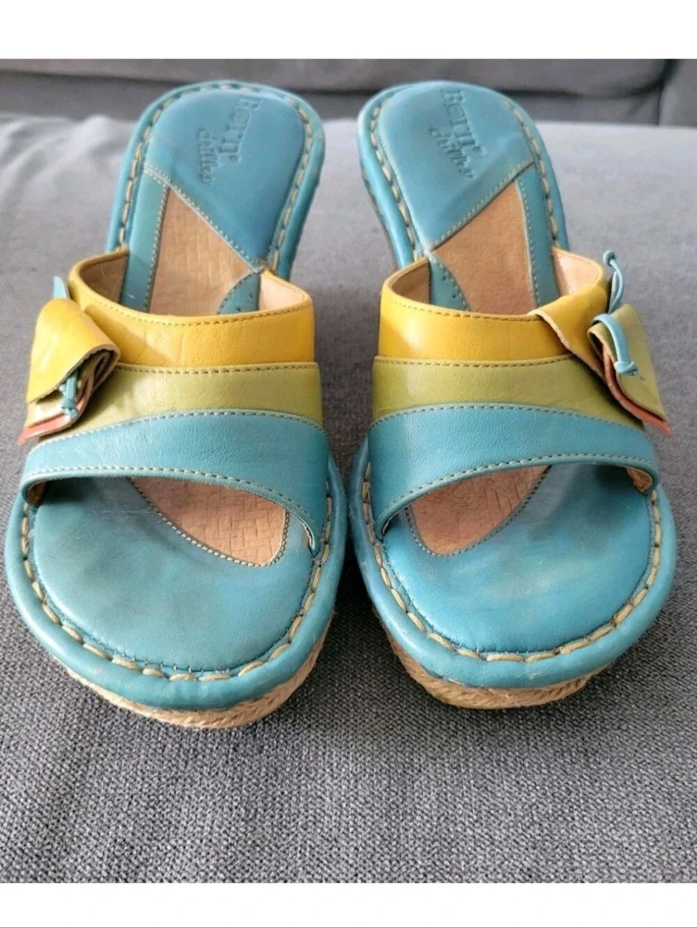 Born Drilles Wedge Blue Green Slide Espadrille Sandals Heels Beach Y2k 6.5